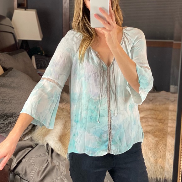 Elie Tahari Silk Floral Tye-Dye Blouse, Medium - Picture 7 of 17